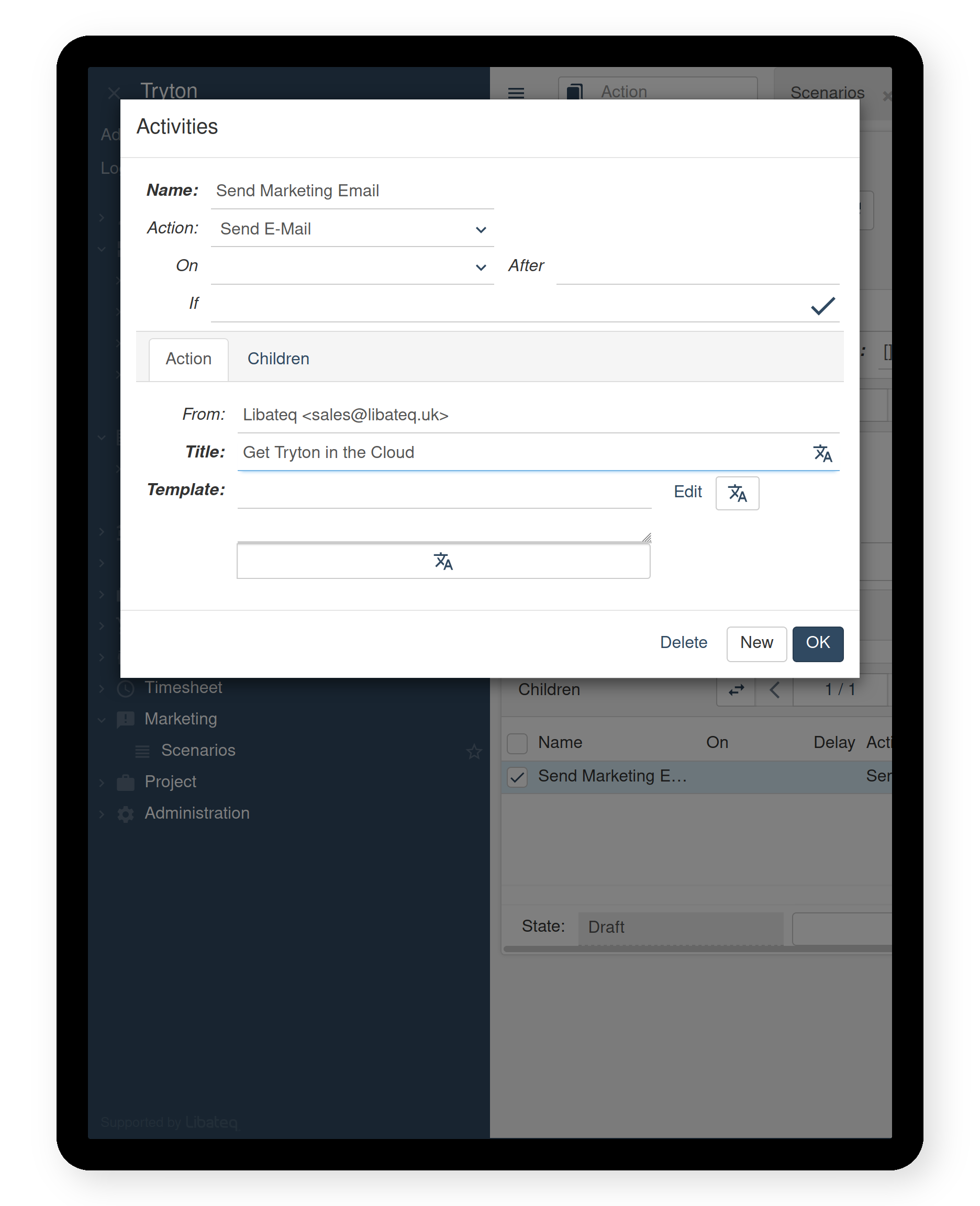 Screenshot of Tryton customer relationship management