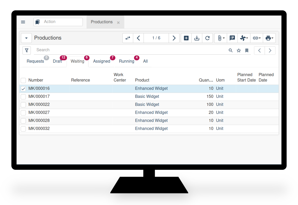 Screenshot of Tryton manufacturing