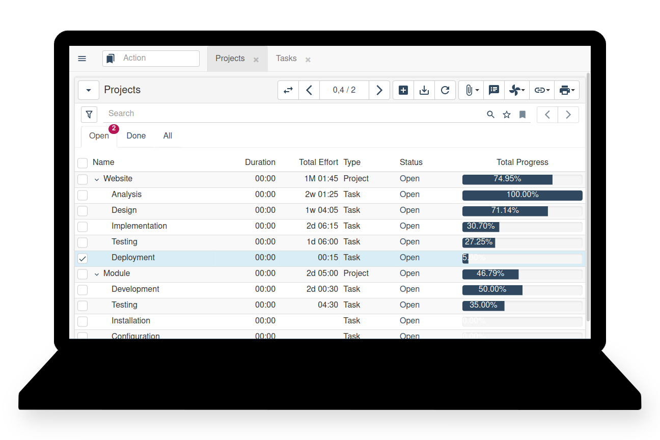 Screenshot of Tryton project management